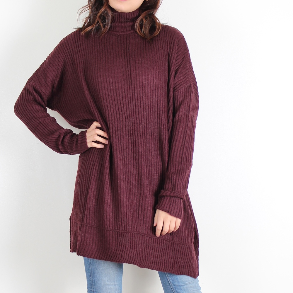 Burgundy Slouchy Turtleneck Sweater
